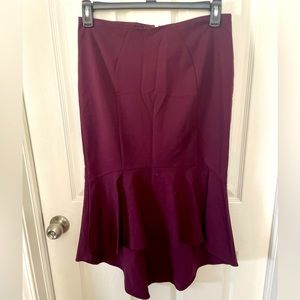 Burgundy mid length asymmetrical skirt